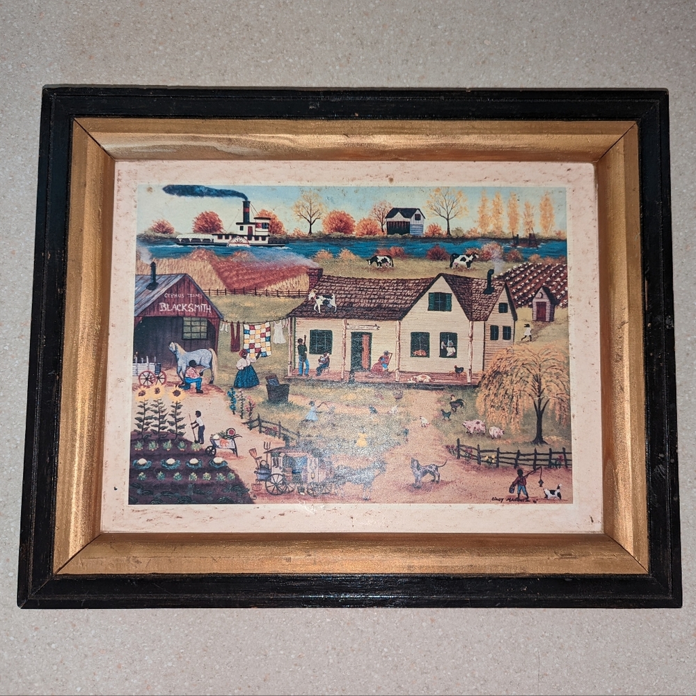 Vintage Framed Print folk Art CINDY MANGUTZOLD PEDDLER MAN Country Farming Farm - Picture 2 of 10